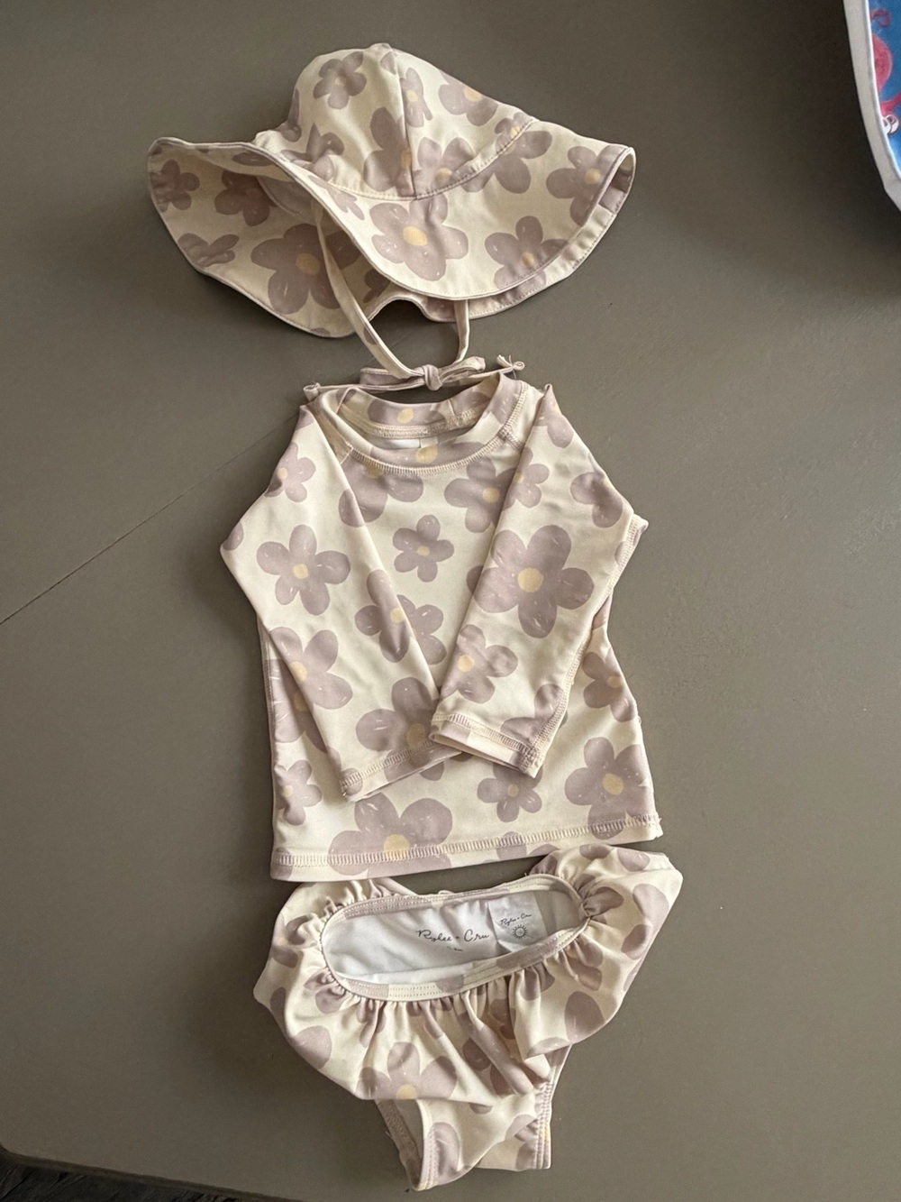 Rylee + Cru Cream Rash Guard swimsuit set with flowers and hat